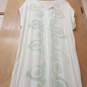 White Green Yellow Boho Pastel Kaftan Dress L